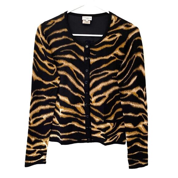 Karen Millen Metallic Trim Tiger Cardigan Size 3 - Picture 1 of 5